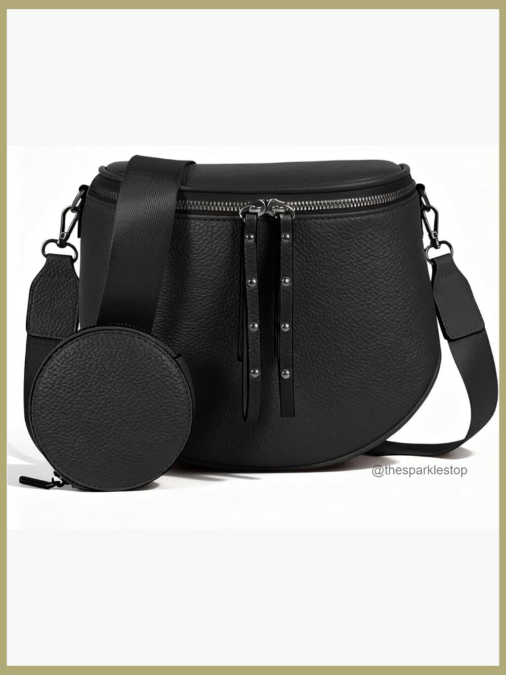 Black Crossbody Saddle Bag with Coin Pouch